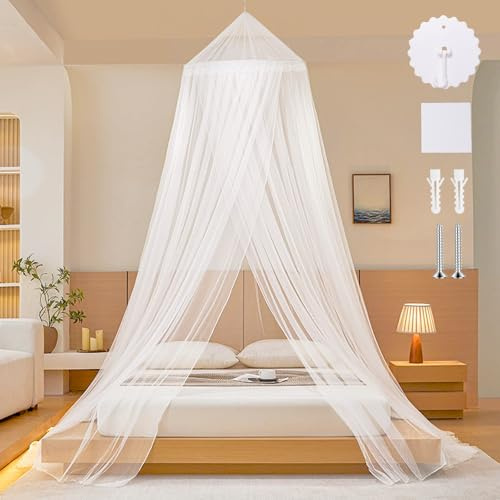 HJJMN Mosquito Net For Bed, White Bed Canopy - Dome Single Door, Double | Polyester 60×250×1100CM, Double Bed Canopy, Bed Net with Hook, Mosquito Net Travel, Reading Corner Canopy for Household