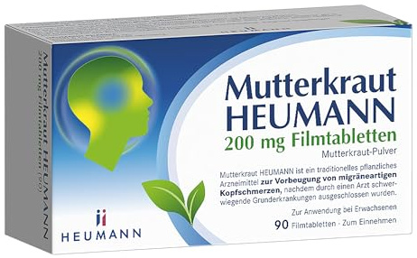 Mutterkraut HEUMANN 200 mg Filmtabletten, Migräne-Prophylaxe, 90 St | Vorbeugung von migräneartigen Kopfschmerzen, kann Intensität & Häufigkeit von Migräneanfällen verringern, pflanzlich