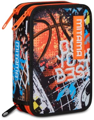 Mitama Federmäppchen, Federtasche für Schreibwaren, Etui komplett mit Bleistiften, Filzstiften, Schulmaterial, mit 3 Fächern, Mädchen, Schule - Grundschule, XXL, blau orange