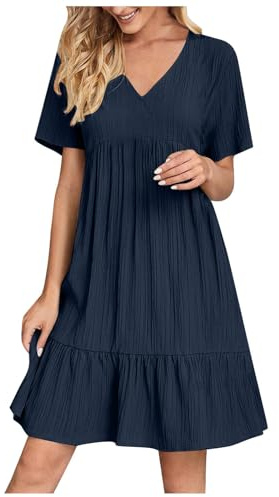 Sommerkleid für Damen Sommerkleider Kurzarm / Ärmellos Blusenkleid Elegant Freizeitkleid Einfarbige Leicht und Luftig Oberteil Strandkleid Frauen Festkleider Shirtkleid Baumwolle Cocktailkleid S-5XL