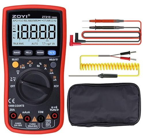 ZOYI ZT219 True RMS multimetro digitale 19999 conti con NCV, misurazione della frequenza della capacità di temperatura e duty cycle retroilluminazione, data hold