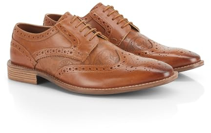 Catesby Churchill Premium Leather Mens Shoes Brogues Lightweight Comfort Padded Wedding Formal Shoes for Men, Tan, UK 11