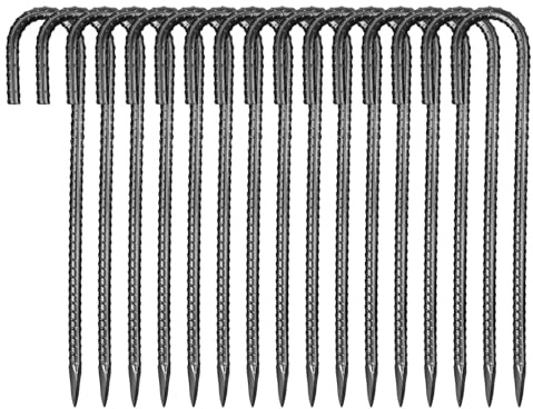 VEVOR Piquets d'Armature 40,6 cm Piquets d'ancrage au Sol Crochet J Robuste en Acier Galvanisé, Lot de 16, Ancres de Sol Diamètre 10 mm, avec Pointe Biseautée, pour Jardin, Clôtures, Tentes Camping