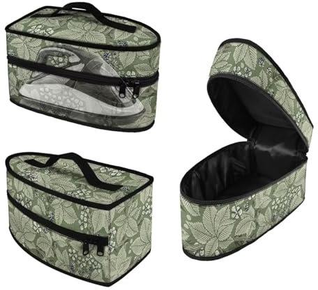 Buxolandt Retro Green Leaf Pattern Print Dustproof Iron Storage Bag, 300D Polyester Organizer with Zipper & Handle, Compact Travel Case for Steam Irons Home & Travel 30x14x17cm
