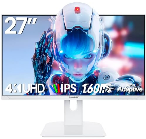 Gawfolk 4K Gaming Monitor 27 160Hz UHD White 3840*2160P IPS Screen Home Office Freesync DP 1.4 HDMI 2.1 Eye Care Wall Mount