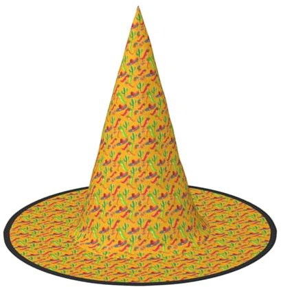NImongt Kaktus-Hut und Chilischoten-Druck, Unisex, Halloween-Hexenhut für Teenager, Partys, Karneval und Cosplay-Kostümkappe