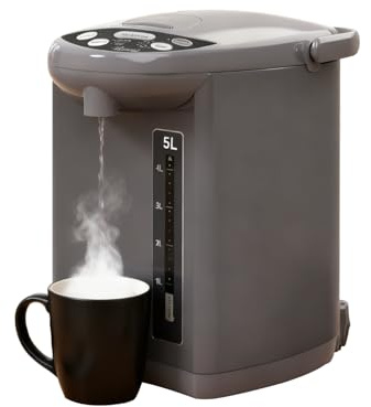 Rosewill Electric Water Boiler and Warmer - 5L/5.3 Qt Stainless Steel Hot Water Dispenser with Rotating Base, Keep Warm Temperature Set, Auto Shut Off, Safety Lock - Gray
