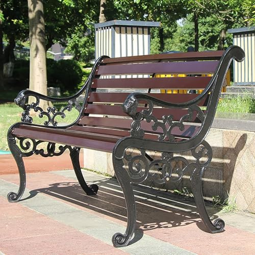 SXKLYRF Gartenbank Holz Wetterfeste mit Gusseisernem Gestell, Parkbank Wetterfest mit Rücken- und Armlehnen für 2-3 Personen(Brown,120x58x72cm/47x23x28in)