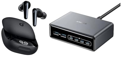 soundcore Liberty 4 Pro with Anker Prime Charger, Noise Cancelling Wireless Earbuds, 7-Sensor and Real-Time Adaptive Noise Cancelling, 200W 6-Port GaN Charging Station, Fast Charging USB C Charger