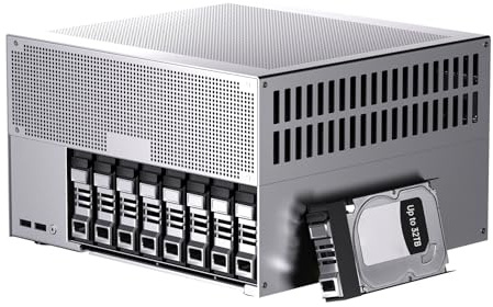 Kinupute 8-Bay Desktop NAS Computer, 16 Cores AI Ultra 9 285H, 32G LPDDR5X 8400MT/s, 8T SSD, Win-11 pro, 2 x 10Gbps LAN, 2 x M.2 PCIE4.0 Slots, Four Display, 8k/4k@60Hz, Support Dual System Network