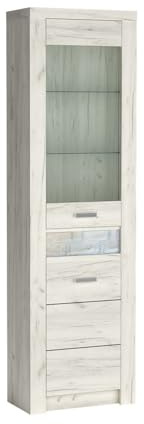 Masseno Glasvitrine ZERI Standvitrine, Wohnzimmer Vitrine, Modern Vitrinenschrank, 56x47x192cm, Eiche Bianco