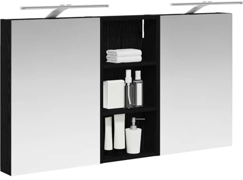 vidaXL Badezimmerschrank-Set 3 pcs 110 x 10,5 x 60,5 cm Holzwerkstoff, Badezimmer-Schrank, rechteckiger LED-Spiegel, moderner Wand-Organizer, praktischer Platzsparer