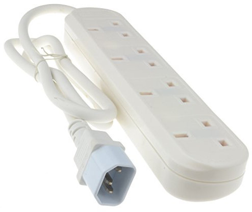 kenable IEC C14 to 4 Way Gang UK Mains Sockets Lead UPS Power Splitter 1m White [1 metres]