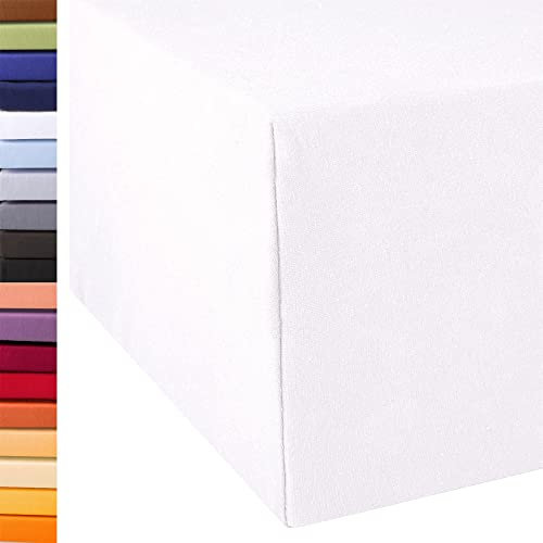 aqua-textil Exclusiv Spannbettlaken 90x200-100x220 cm Schnee weiß Jersey Baumwolle 230g/qm Spannbetttuch Elastan Laken