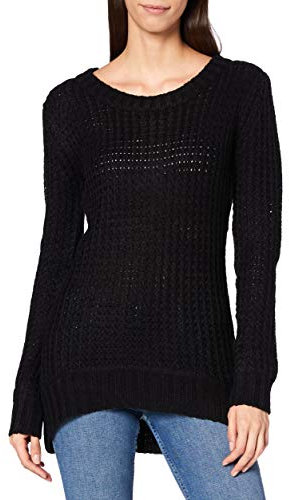 Urban Classics Jersey Largo de Cuello Ancho para Chicas Mujer Jersey de Punto Negro L