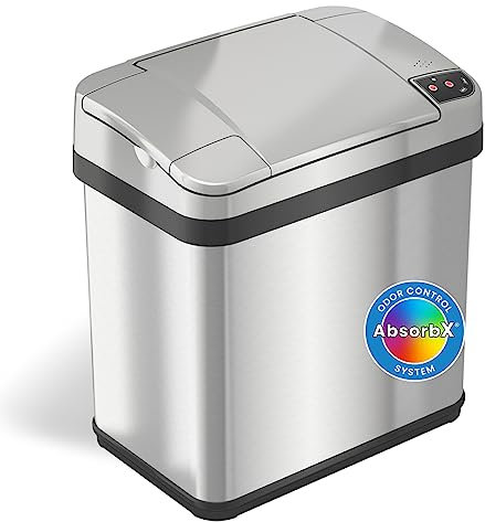 iTouchless 9.5 Litre Sensor Dustbin with AbsorbX Odour Filter, Touchless Automatic Stainless Steel Waste Bin, Perfect for Home, Office, Toilet, Bathroom