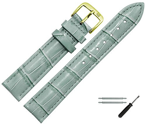 MARBURGER Uhrenarmband 18mm Leder Grau Gold Alligator Prägung Mit Naht - Montage Set 1431814000220