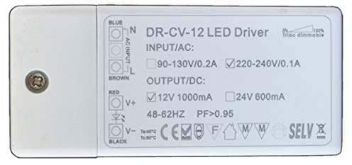 Dimmbarer LED Trafo 12V DC 1-12 Watt Netzteil dimmbar Treiber Transformator für Dimmer G4 MR16 GU5.3 (12.00)