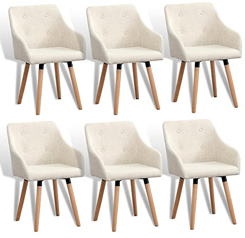 ESTEXO Esszimmerstuhl Küchenstuhl Stuhl 6er Set Vintage Essstuhl Stoffbezug Holz Stühle (Beige)