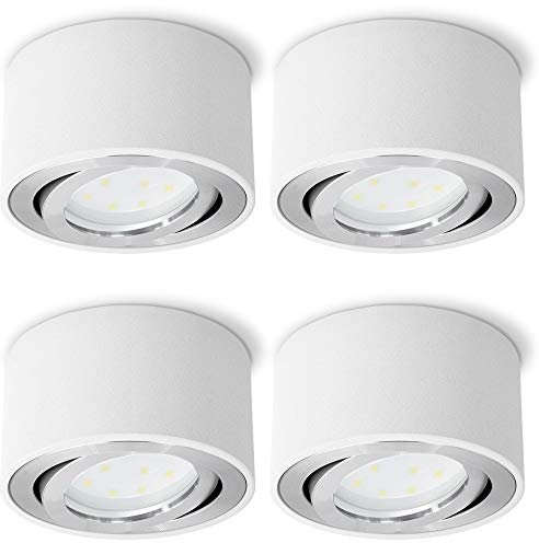 SSC-LUXon 4er Set CELI-1W Aufbaustrahler dimmbar, weiß & rund - mit dimmbarem LED 4W neutralweiß 230V Deckenspot Aufbau flach schwenkbar