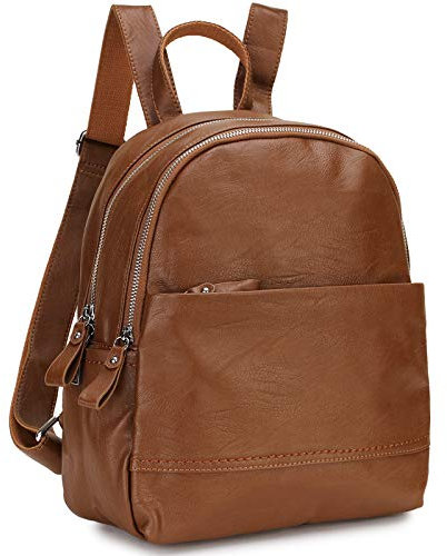 RAVUO Backpack for Women, PU Leather Backpack for Girls Casual Fashion Ladies Rucksack Schoolbag Travel Daypack Brown