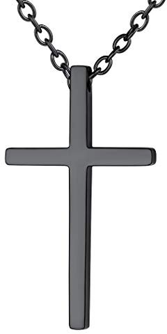 Suplight Cool Cross Necklaces for Boys Men Simple Religious Christ Jewellery Cross Chain Black Plated Stainless Steel Classic Cross Pendant Necklace