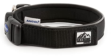 Ancol Extreme Ultra Padded Weatherproof Dog Collar - Black Heavy Duty Reflective Training Collar for Dogs and Puppies - Adjustable Comfort Fit for Neck Size 26-36cm - Size 2