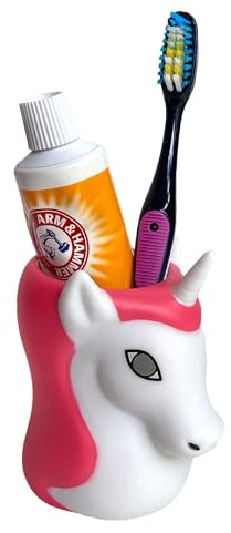 Lily's Home Zahnbürstenhalter für Kinder, robuster Silikon-Tierzahnbürstenhalter, leicht zu reinigender Zahnbürsten- und Zahnpasta-Halter, für Badezimmer, Einhorn