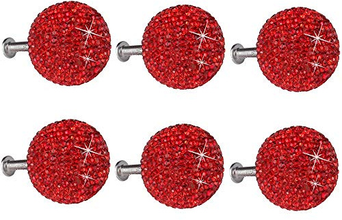 FBSHOP(TM) 6er Rot Kristall Rund Knopf, Möbel Glas Knöpfe Küche Schubladen-Schränke Griffe Closet Dekoration Griff mit Schraube, Schubladengriffe, Möbelgriffe