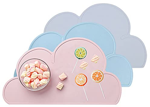 Kids Placemats for Table, ZKSMNB Silicone Placemats for Kids, Messy Mat Non Slip, Portable Easy to Clean and Storage (3 Pack)