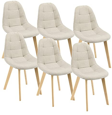 Lot de 6 Chaises de Salle à Manger Design Sièges Rembourrés Polyester Pieds en Bois de Hêtre 86 x 53 x 47 cm Beige