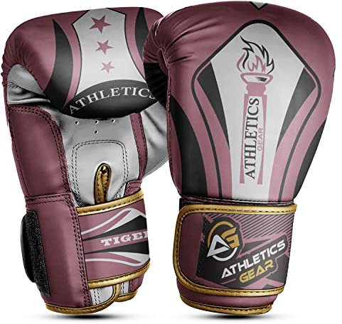 Athletics Gear - Guantes de boxeo de 170.1 g a 453.6 g de piel Maya Hide con diseño perfecto y ajuste con sistema de cierre de cierre para artes marciales mixtas, combate, kickboxing y boxeo (rosa, 12