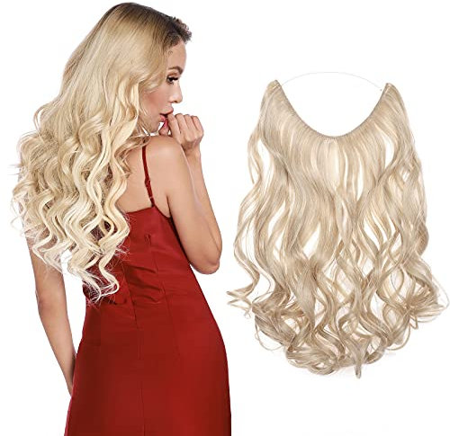 Silk-co Haarverlängerung mit Gummiband, Einstellbar Secrets Haarteil Synthetik, Extensions mit Schnur unsichtbar, Gewellt Extensions für Frauen, Blond und Bleichblond, 50cm