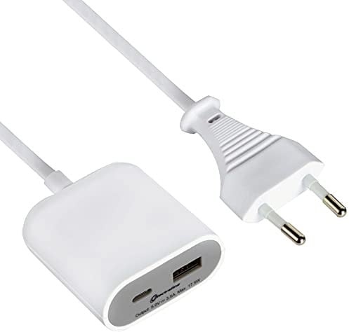 Electraline 62653 Prolunga Elettrica 1,5M / Adattatore da Viaggio/Caricatore Portatile Fast Charge 2 3.5A QC 1 USB Tipo C Compatibile con Ultime tecnologie 17.5W, Grigio
