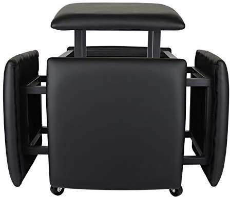 LUGSHIREE 5 in 1 Nesting Ottoman Cube Chair, Stackable Stools, Leather Square Ottoman Bench, Foot Stool with Wheels for Living Room,Dining Room 15.75x15.75x16.54 inches