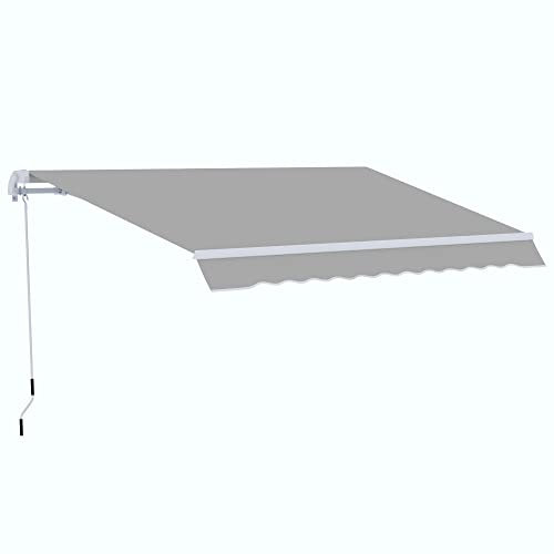 Outsunny 4x2.5m Retractable Manual Awning Window Door Sun Shade Canopy with Fittings and Crank Handle Light Grey