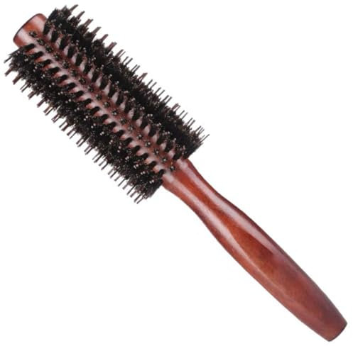 Runde Haarbürste zum Trocknen, runde Haarbürste aus Wildschweinborsten, Nylonborsten mit Rolle für Fransen, feines Haar, Curling, zum Trocknen, Stylen, Locken (groß)