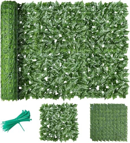 Artificial Ivy Fence Screening, 3m x 1m Artificial Hedge Roll, Garden Privacy Trellis Screening, Balcony Wall Fence Panel, UV Protection Outdoor Indoor Home Decor with 50 Free Nylon Ties