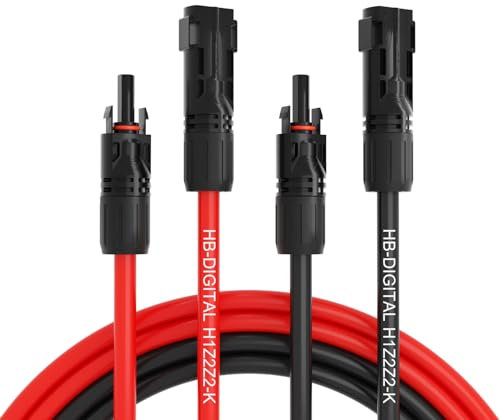 HB-DIGITAL 2x 2m 6mm² Solarkabel Verlängerungskabel Kabelpaar für Photovoltaik Anlagen H1Z2Z2-K mit 1500V Solarstecker Solar Modul Verbindungskabel flexibel witterungsbeständig IP68 - Rot & Schwarz