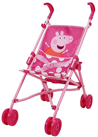 Peppa Pig: Doll Umbrella Stroller - Pink & White Dots - Fits Dolls Up to 24, Easy to Fold for Storage & Travel, for Dolls Plushes-Stuffed Animals, Pretend Play for Kids Ages 3+