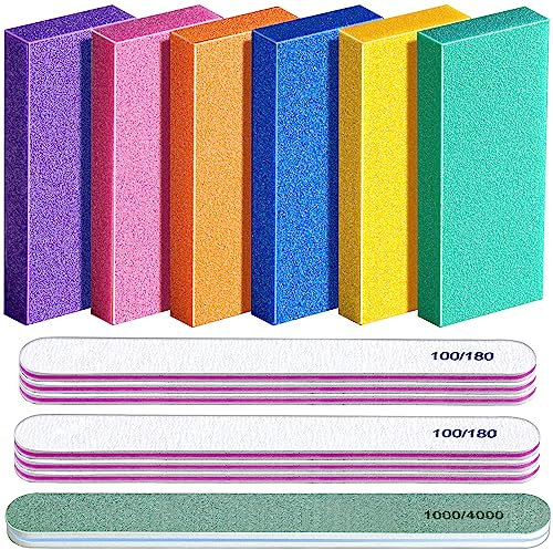 FANDAMEI 13-er Set Nagel Buffer und Nagelfeilen Set, Profi Nagelfeile 100/180, Polierfeilen 1000/4000, Rechteckige Buffer Schleifblöcke, Buffer Block, Maniküre Werkzeug für Natürliche Nägel, Gelnägel