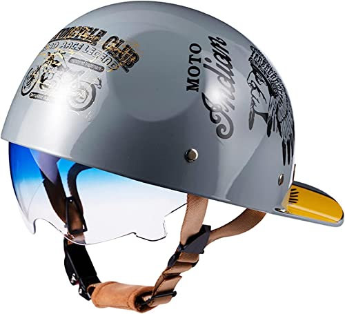 Retro-Halbhelm Motorradhelm Jethelme ECE-Zertifizierter Moped Helm Mit Brille ABS-Helmkörper Für Erwachsene Herren Damen Einstellbar Schnellverschluss-Gurt Für Moped Cruiser Biker 3,L