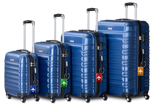 Juskys set di valigie rigide 4 pezzi - lucchetto a combinazione, ruote silenziose a 360°, grande, manico telescopico, leggero - valigie in blu