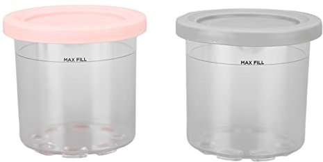 CHICIRIS 2PCS Ice Cream Tubs for Ninja Creami, 600ml Food Containers with Lids, Reusable Ice Cream Cups, Ice Cream Pints Containers, for Ninja NC299AMZ NC300s Series Ice Cream Maker (Grey and Pink)