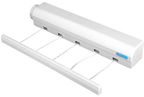 Tendedero Extensible de Pared, Tendedero Retractil Automático Pared Exterior con 5 Hilos Tendedero de Ropa Extensible hasta 3,75m para Interior y Exterior, Blanco