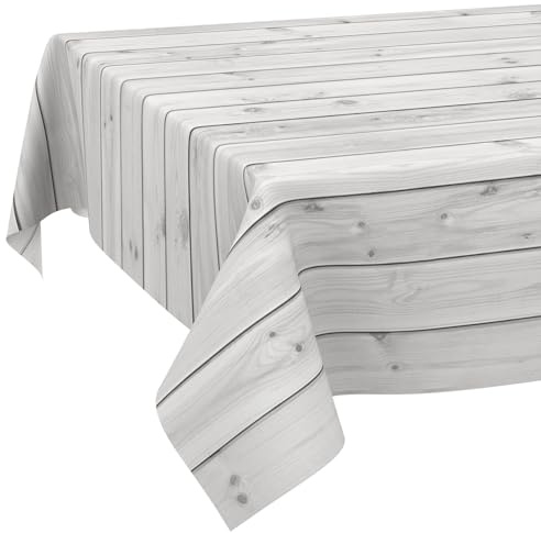 Stoff Tischdecke Tischwäsche Textil Tischtuch Baumwolle Polyester Gewebe abwaschbar pflegeleicht, in rund oval eckig Holz Grau 180x140cm Schnittkante