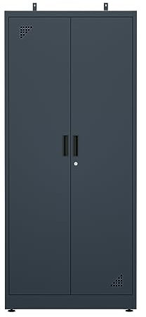 Aktenschrank,Zusammenbaubarer Metallschrank abschließbar, Lagerschrank,Maße BxTxH in cm: 80.01 x 40 x 180 cm (Dunkelgrau)