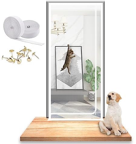 Porta for Zanzariera Rinforzata for Gatti, Tenda for Zanzariera Rinforzata, Porta for Zanzariera con Cerniera, for Porta Dell'appartamento del Patio (Color : White, Size : 95x210cm)