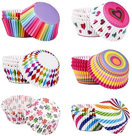 JurciCat 600 Stück Muffinförmchen Papier Cupcake Formen 6 Arten von Mustern Kombiniert Muffinform Papier Muffins Papierförmchen Mini Backförmchen für Geburtstag Party Hochzeit Backen Dessert