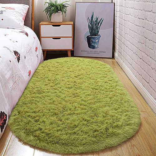 Treer Teppich Wohnzimmer Oval Kurzflor Moderne Waschbarer Schlafzimmer rutschfest Flauschig Weicher Wohnztimmerteppich fürs Schlafzimmer, Kinderzimmer Geeignet (Gras-Grün,50x80cm)